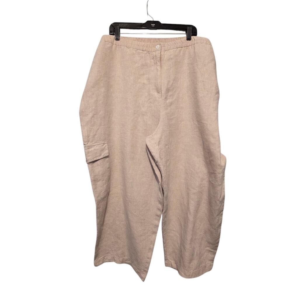 Linden Hill Linen Cargo‎ Capris Pants Womens 2X Beige Lagenlook Beachy Coastal